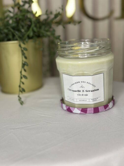 Bougie anti moustique artisanale - senteur citronnelle et géranium